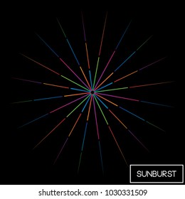 Colorful Fireworks Explosion. Vintage Fireworks burst. 
Colored Sunburst