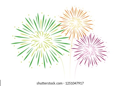 colorful fireworks green orange and pink isolated on white background vector illustration EPS10