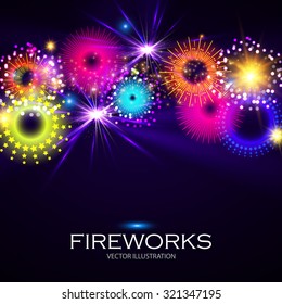 Colorful Fireworks. Holiday & Party design. Vector illustration
