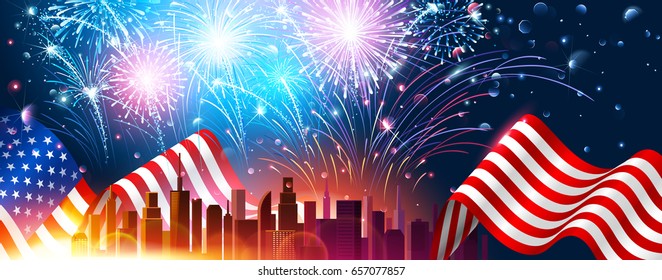 Colorful fireworks for Independence Day of America. Vector illustration