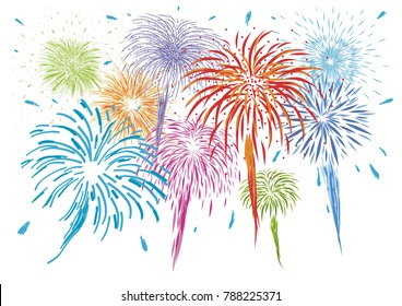 Colorful fireworks isolated on white background vector illustration