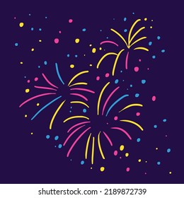 Colorful fireworks in the night sky. USA July 4th celebration fireworks. Festival fireworks. Carnival party with fireworks. An illustration of celebrating important celebrations in a big way.