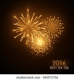 Colorful fireworks on black background. New Year greeting card.