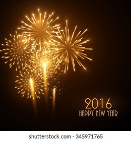 Colorful fireworks on black background. New Year greeting card.