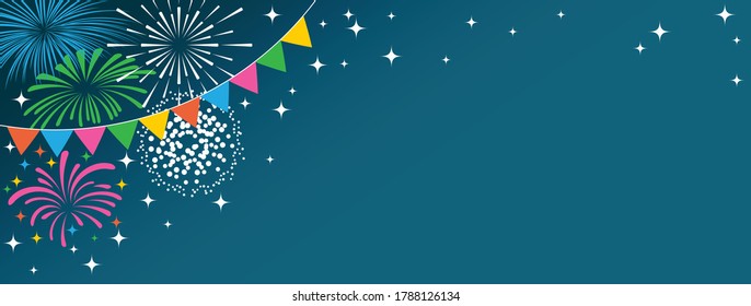 Colorful fireworks on blue background for Celebration party festival birthday celebration or anniversary poster