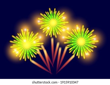 Colorful fireworks on dark background. Vector illustrasion