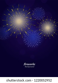 Colorful Fireworks on night sky background. Vector illustration