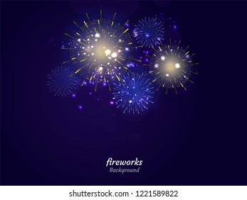 Colorful Fireworks on night sky background. Vector illustration