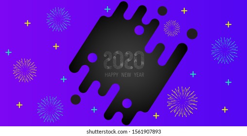 Colorful Fireworks on night sky 2020 background. Vector illustration