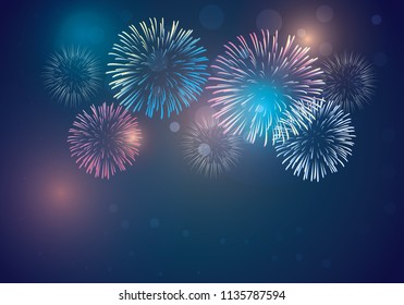 Colorful fireworks on twilight background for celebrate on new year eve, 4th of July, Christmas and all festival
