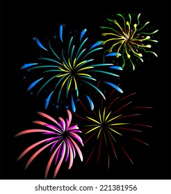 colorful fireworks over dark sky background new year