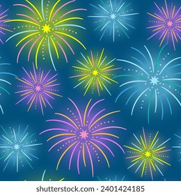 Colorful fireworks pattern. Vector pattern with colorful festive fireworks. Suitable for everything related to New Year, events or other celebrations.