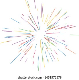 Colorful fireworks Radiating from the center of thin beams, lines. Vector illustration. Dynamic style. Abstract explosion, speed motion lines from the middle, radiating sharp