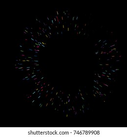 Colorful fireworks Radiating from the center of thin beams, lines. Vector illustration. Dynamic style. Abstract explosion, speed motion lines from the middle, radiating sharp