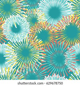 Colorful fireworks seamless pattern design in blue colors. Vector illustration