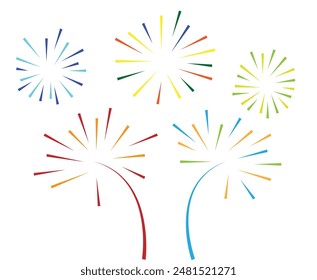 Colorful Fireworks Set Flat Style. Festive events and celebration concept vector art