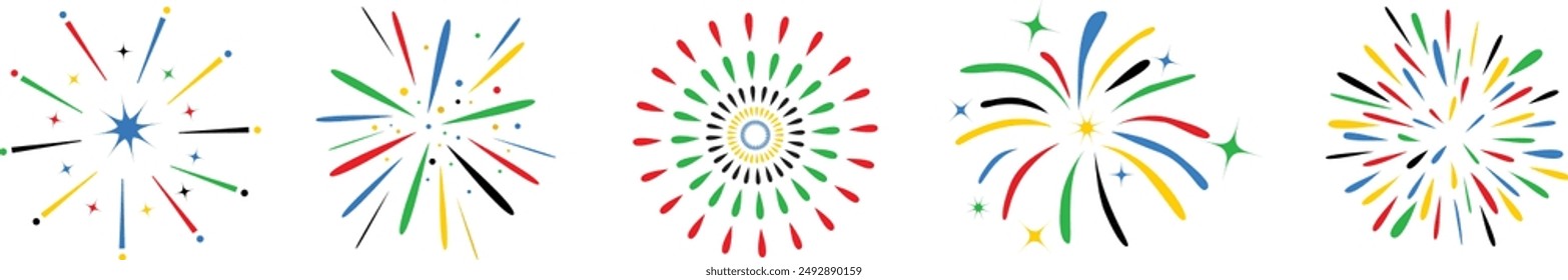 Coloridos fuegos artificiales conjunto de ilustración de stock de Vector	