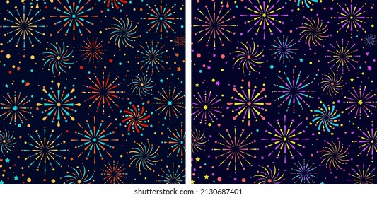 Colorful Fireworks Show On Dark Blue Sky Pattern Background