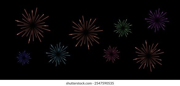 vetor de fogos de artifício coloridos contra fundo preto