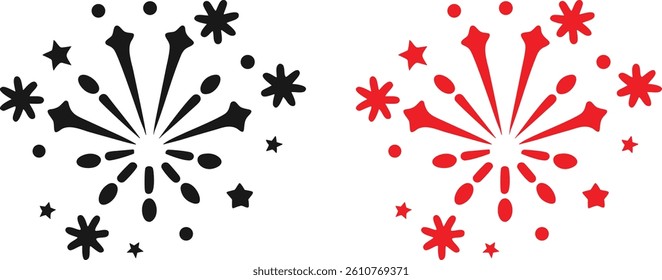 Colorful Fireworks Vector Icon. Firework Burst Illustrations. Fireworks Silhouette. Colorful Festival Fireworks.