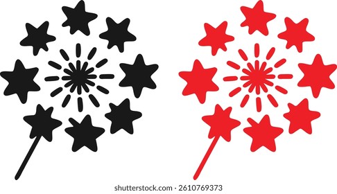 Colorful Fireworks Vector Icon. Firework Burst Illustrations. Fireworks Silhouette. Colorful Festival Fireworks.