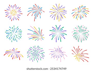 Colorful fireworks vector icon set