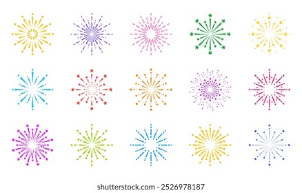 Colorful fireworks vector icons collection