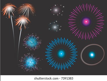 colorful fireworks, vector illustration