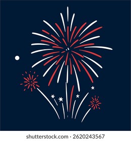 Colorful fireworks vector illustration perfect for any festive celebration or party event. Also ideal for 4th of July American Independence Day decorations