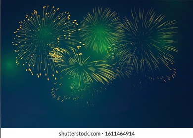 colorful fireworks vector on dark blue background with sparking bokeh