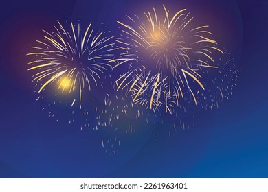 colorido vector de fuegos artificiales sobre fondo azul oscuro con chispa de encendido