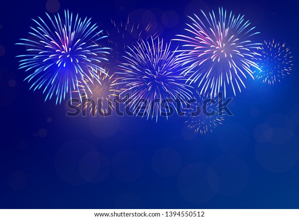 Colorful Fireworks Vector On Dark Blue Stock Vector Royalty Free 1394550512