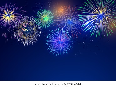 Colorful Fireworks Vector On Twilight Background