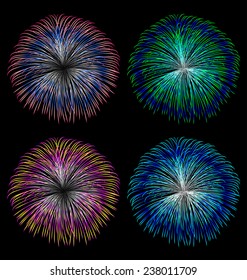 Colorful fireworks vector set on black background