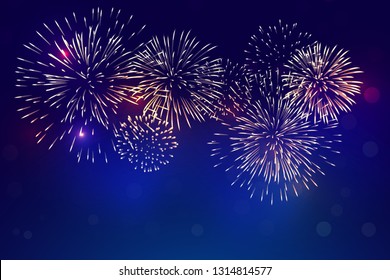 colorful fireworks vector, sparkling in dark blue sky, fireworks for festive events, new year, Christmas, 4th July