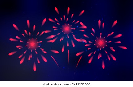 Colorful fireworks vector, sparkling in dark blue sky, fireworks for festive events, new year, Christmas.