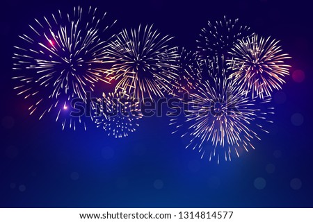 colorful fireworks vector, sparkling in dark blue sky, fireworks for festive events, new year, Christmas, 4th July