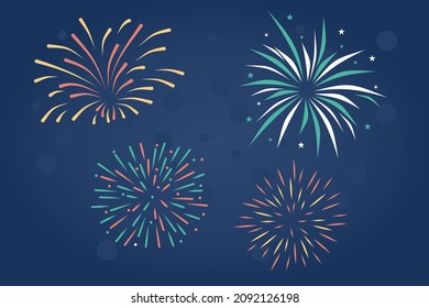 Colorful fireworks vector template. In the evening. In vector format