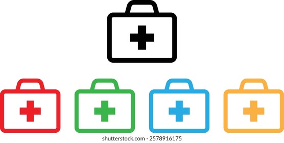 Colorful first aid bag icon set in different colors . First aid kit icon . Vector illustration