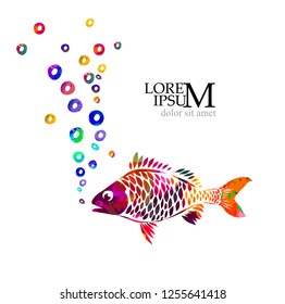 Colorful fish with air bubbles. Vector
