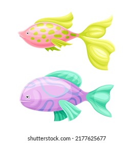 Colorful Fish as Aquatic Gill-bearing Animal with Fin and Tail Vector Set