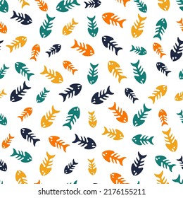 Colorful fish bones seamless pattern.