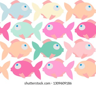 Colorful fish cartoon seamless vector pattern. Cute fish. Vector seamless pattern. 