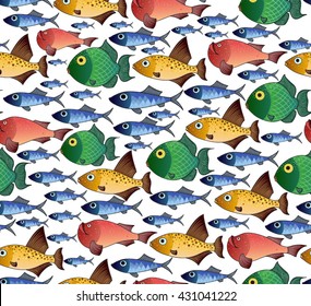 Colorful fish cartoon seamless vector pattern