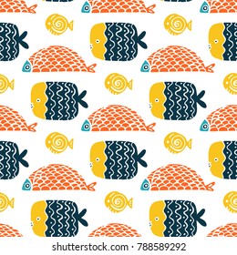 Colorful fish cartoon seamless vector pattern