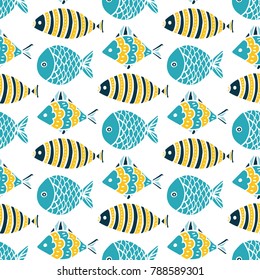 Colorful fish cartoon seamless vector pattern