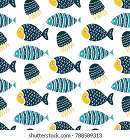 Colorful fish cartoon seamless vector pattern