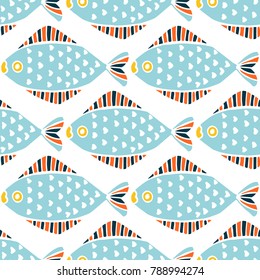 Colorful fish cartoon seamless vector pattern