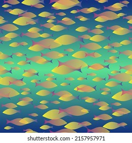 Colorful fish flock seamless pattern. School of fish swiming in one direction on bright background. Vector illustration.