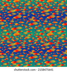 Colorful fish flock seamless pattern. School of fish swiming in one direction on bright background. Vector illustration.